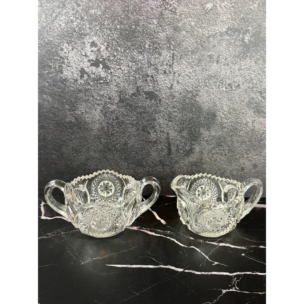 Vintage Marjorie by Cambridge Open‎ Sugar and Creamer Pressed Glass Star & Arch